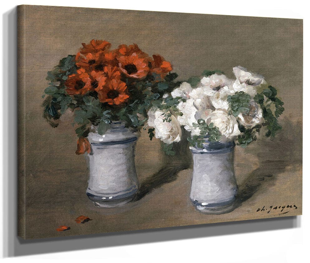 Red And White Flowers By Charles Emile Jacque Fine Art Print 2