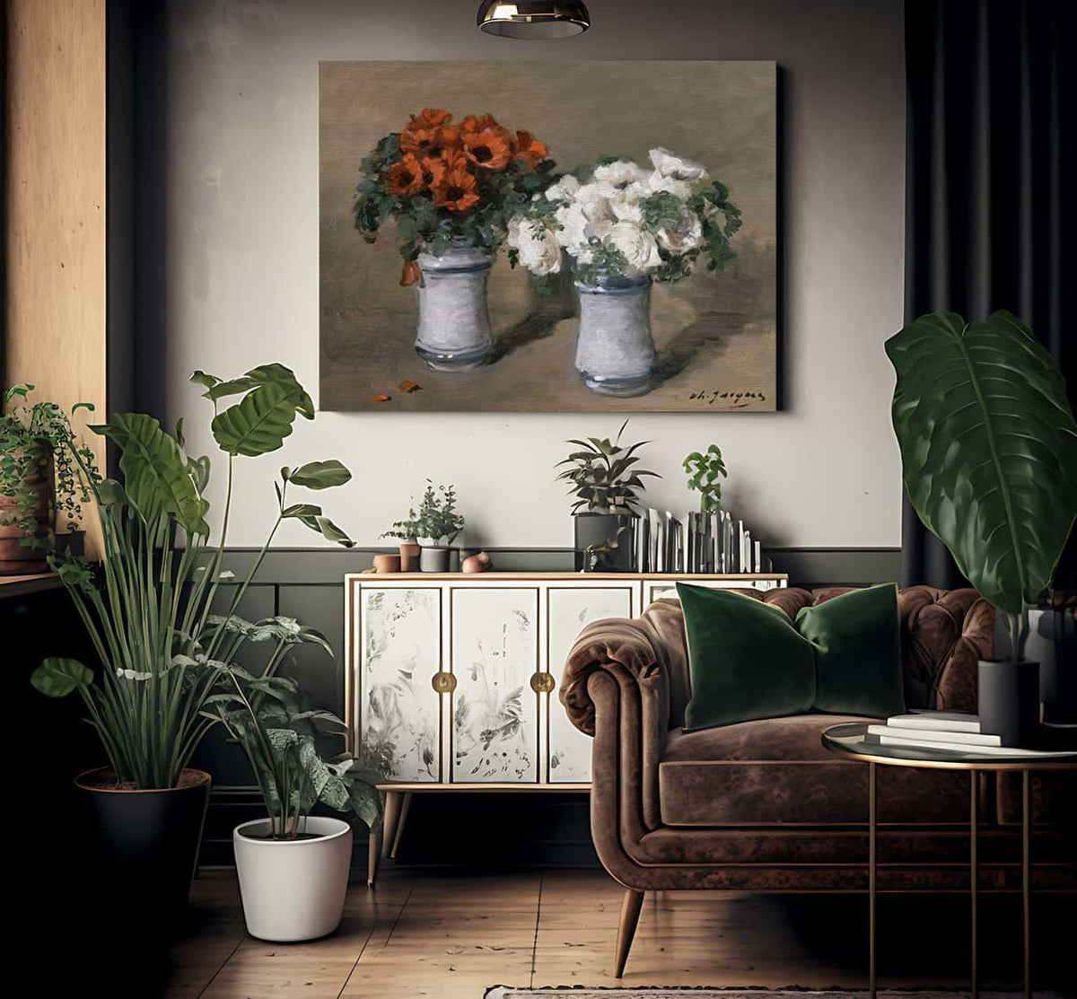 Red And White Flowers By Charles Emile Jacque Fine Art Print 2