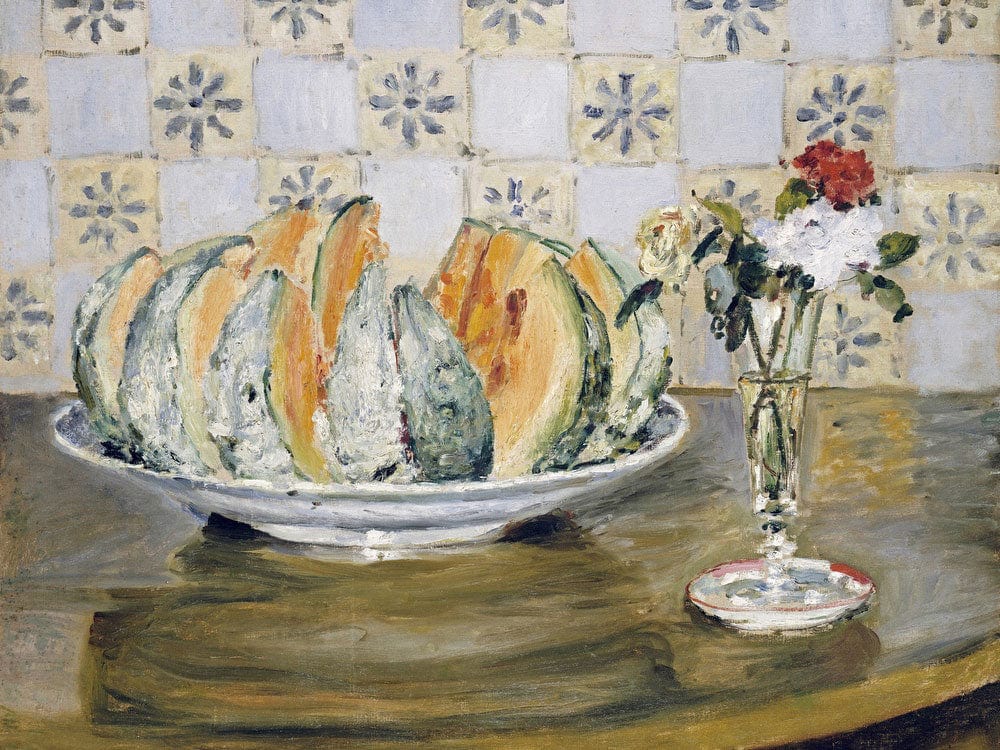Still Life Of A Melon And A Vase Of Flowers By Pierre Auguste Renoir Fine Art Print 2