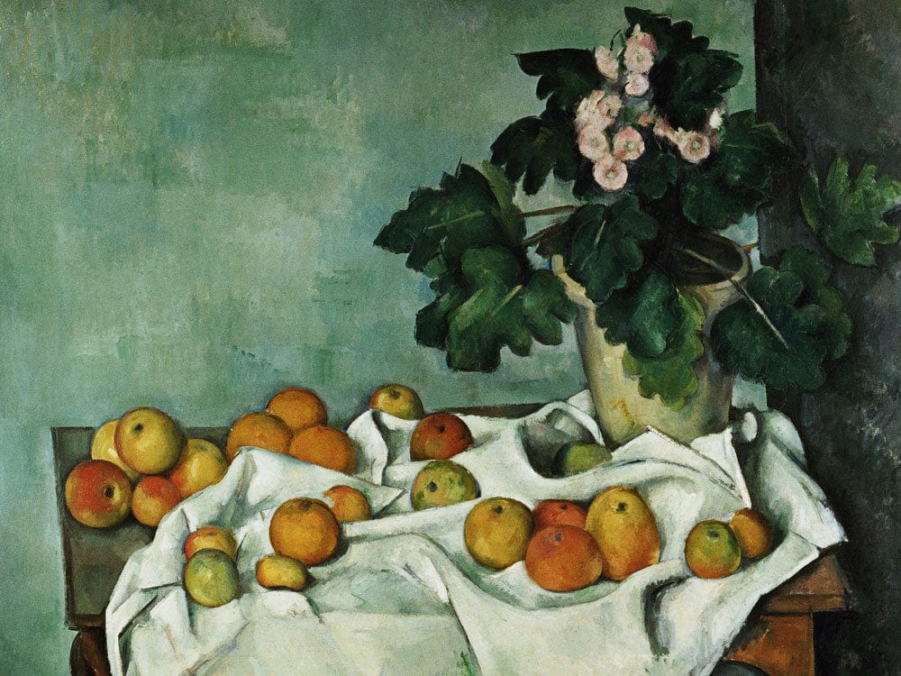 Still Life With Apples And A Pot Of Primroses By Paul Cezanne Fine Art Print 2