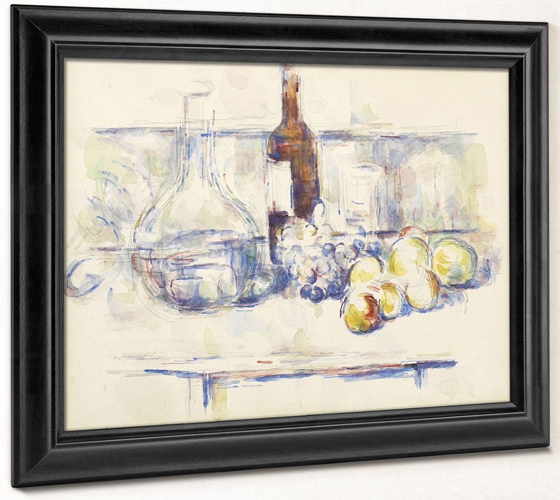 Still Life With Carafe, Bottle, And Fruit (Nature Morte Pommes Et Poires Dans Un Panier Rond) By Paul Cezanne Fine Art Print 2