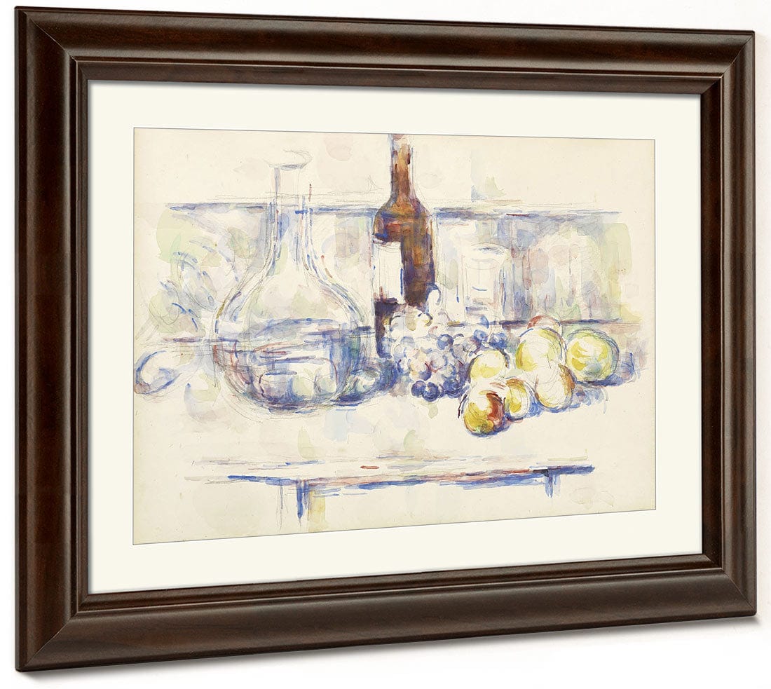 Still Life With Carafe, Bottle, And Fruit (Nature Morte Pommes Et Poires Dans Un Panier Rond) By Paul Cezanne Fine Art Print 2