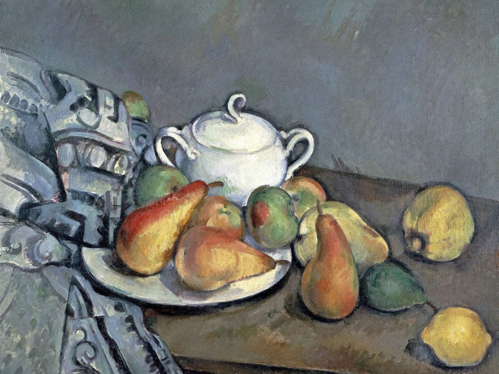 Sugar Bowl, Pears And Curtain By Paul Cezanne Fine Art Print 2