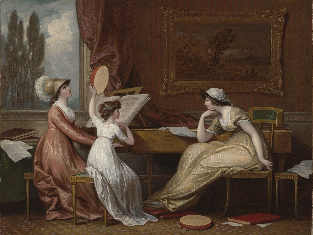 Three Ladies Making Music By Benjamin West Fine Art Print 2