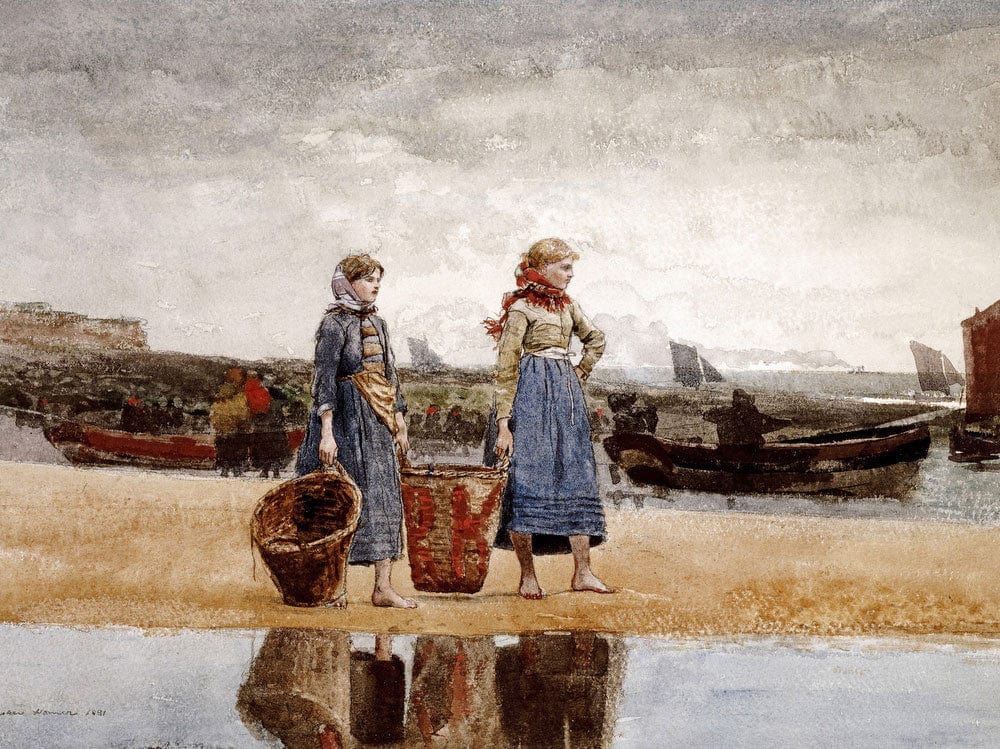 Two Girls On The Beach, Tynemouth By Winslow Homer Fine Art Print 2