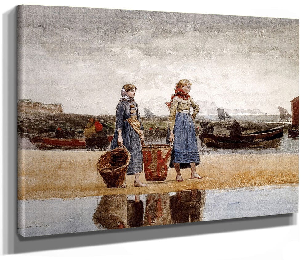 Two Girls On The Beach, Tynemouth By Winslow Homer Fine Art Print 2