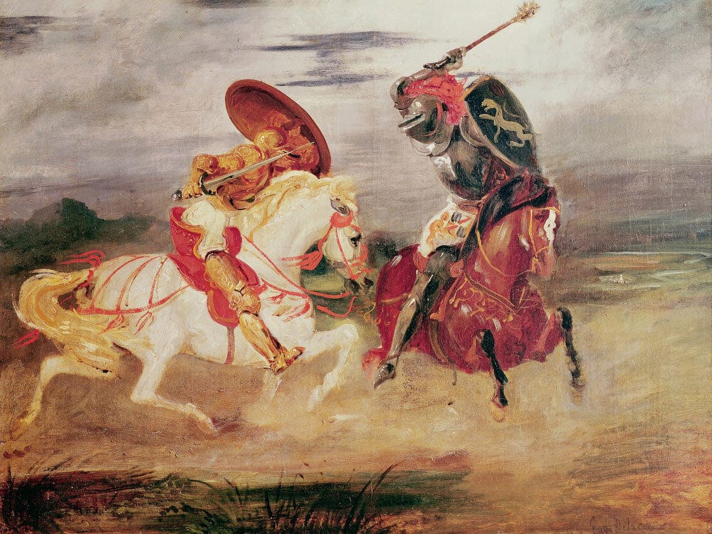 Two Knights Fighting In A Landscape By Ferdinand Victor Eugene Delacroix Fine Art Print 2