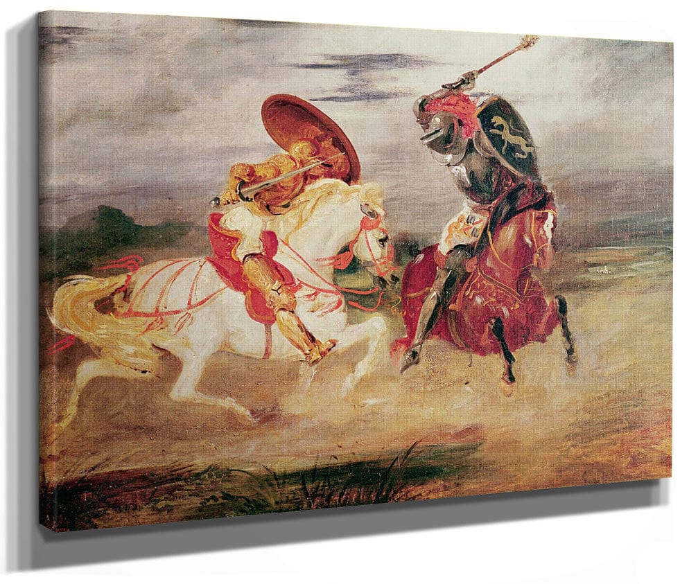 Two Knights Fighting In A Landscape By Ferdinand Victor Eugene Delacroix Fine Art Print 2