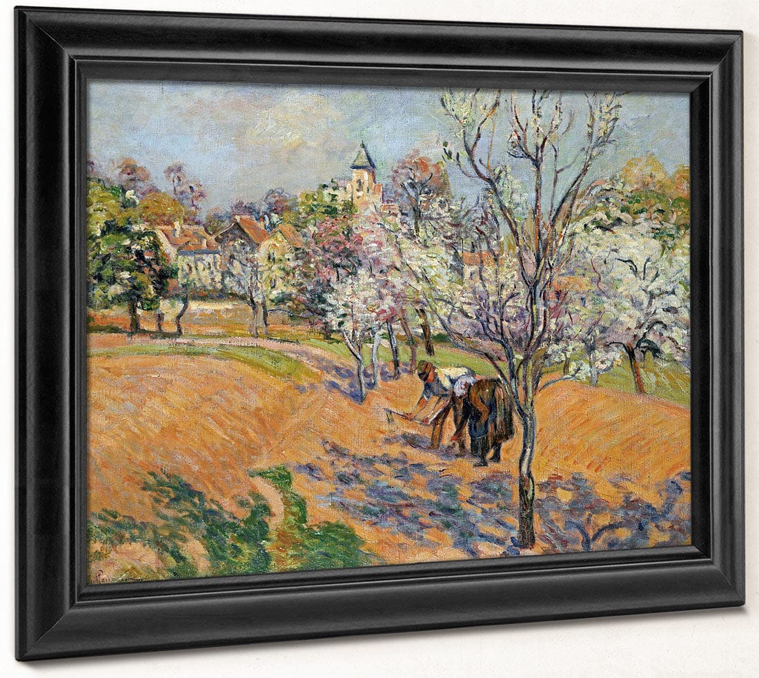 Two Peasants Sowing Haricots In An Orchard In Blossom By Armand Guillaumin Fine Art Print 2