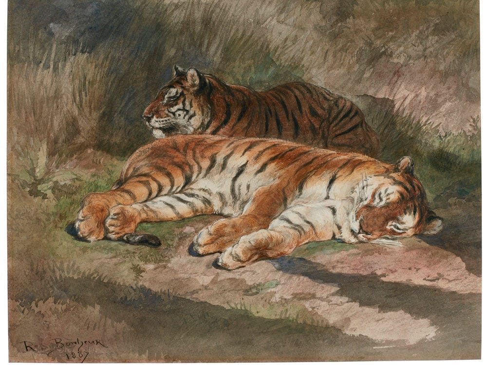 Two Recumbent Tigers By Rosa Bonheur Fine Art Print 2