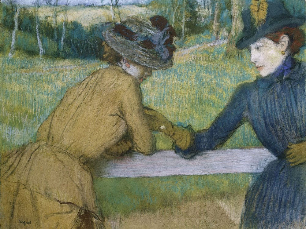 Two Women Leaning On A Fence Rail By Edgar Degas Fine Art Print 2