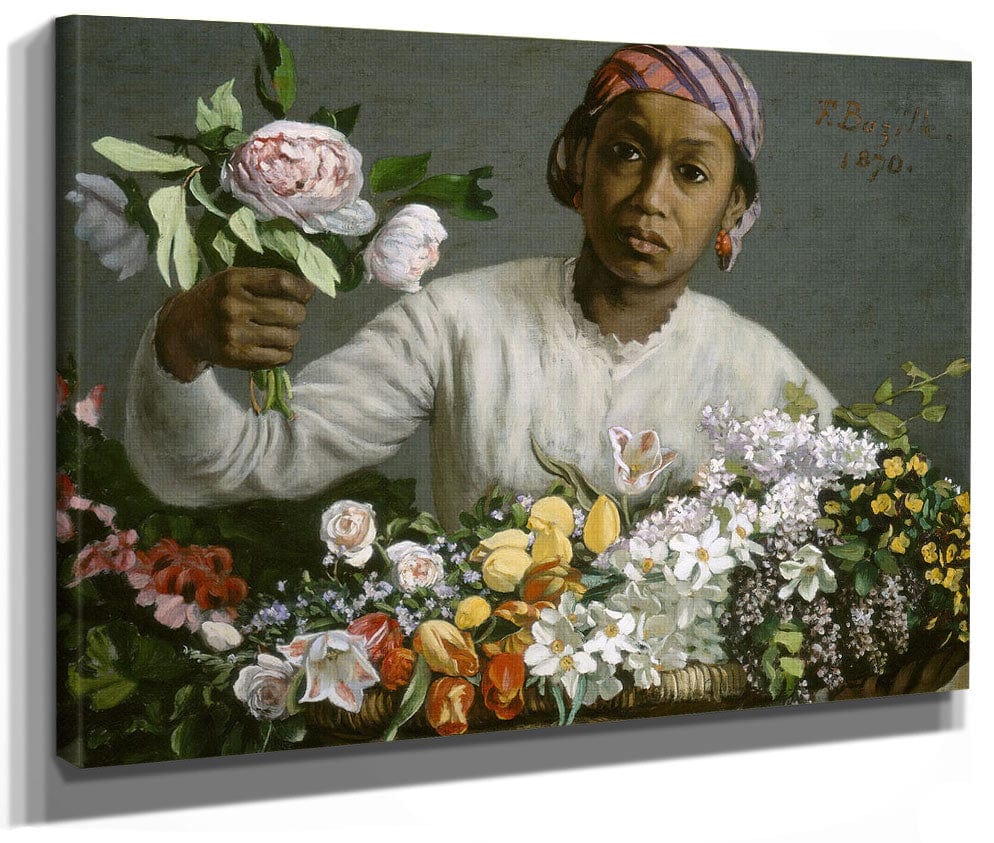 Young Woman With Peonies By Frederic Bazille Fine Art Print 2