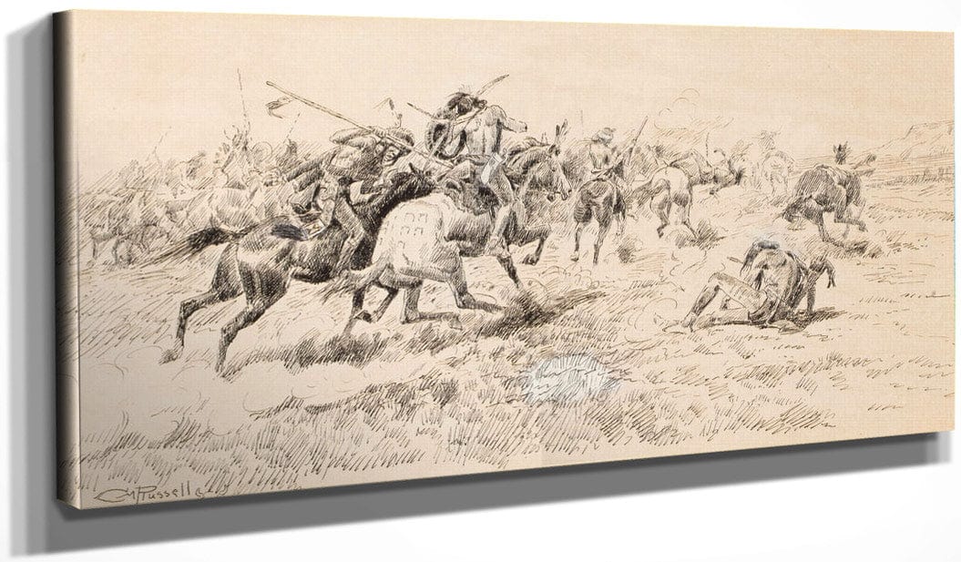 20" x 10" / Canvas Wrap Battle Between The Crows And Blackfeet By Charles Marion Russell Fine Art Print