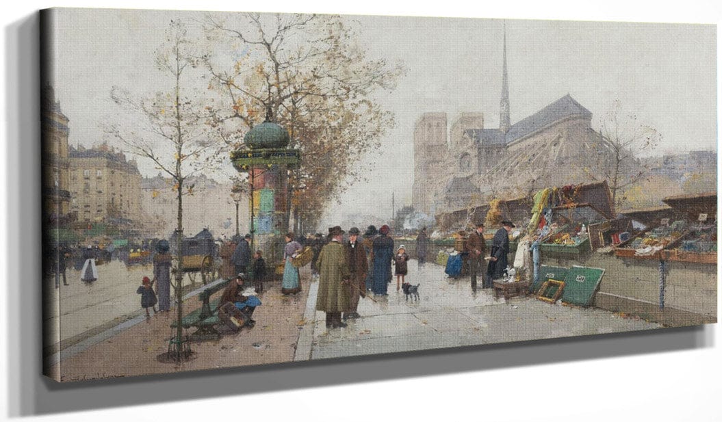 20" x 10" / Canvas Wrap Bouquinistes On Le Quai De Tournelle Paris By Eugene Galien Laloue Fine Art Print
