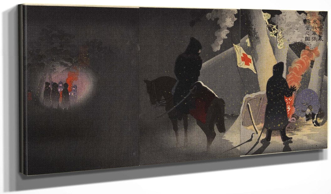 20" x 10" / Canvas Wrap Braving The Bitter Cold 1895 By Kobayashi Kiyochika Fine Art Print