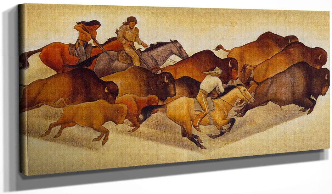 20" x 10" / Canvas Wrap Buffalo Hunt By Maynard Dixon Fine Art Print