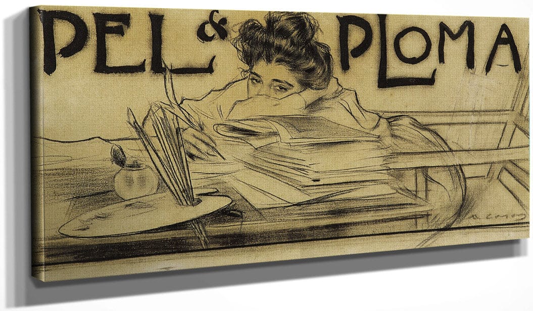 20" x 10" / Canvas Wrap Capcalera Per A La Revista Pel & Ploma By Ramon Casas Fine Art Print