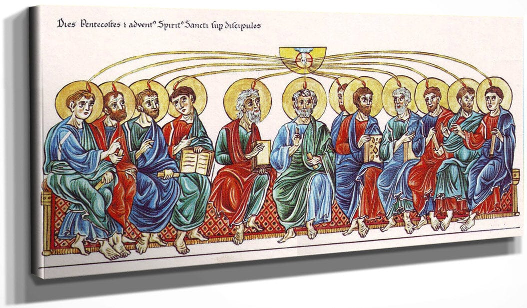 20" x 10" / Canvas Wrap Hortus Deliciarum The Holy Spirit Descends On The Apostles 1180 By Herrad Of Landsberg Fine Art Print