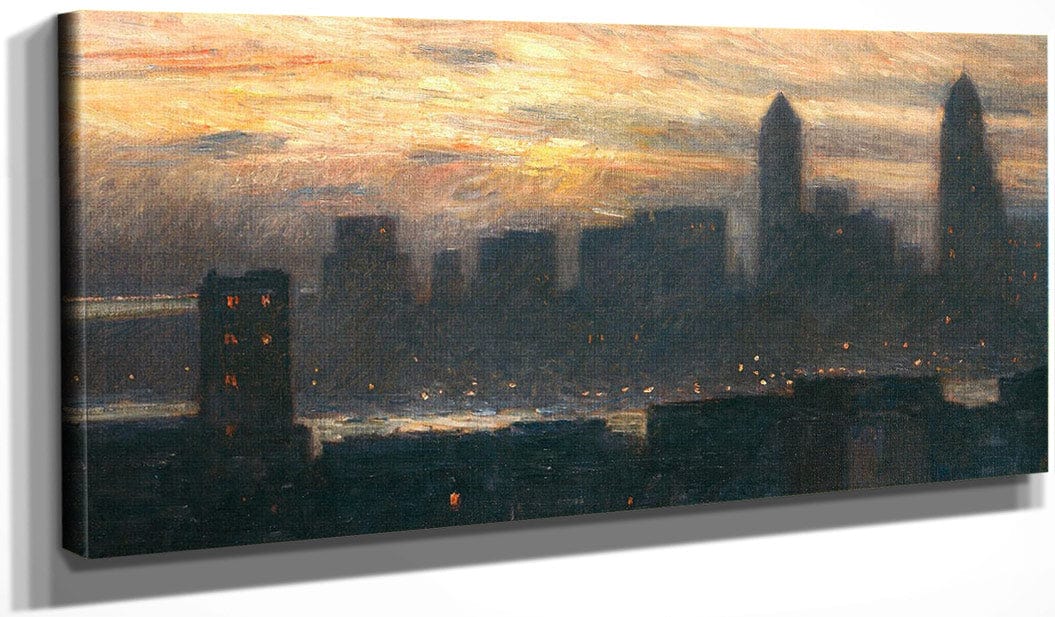 20" x 10" / Canvas Wrap Manhattan's Misty Sunset September By Childe Hassam Fine Art Print
