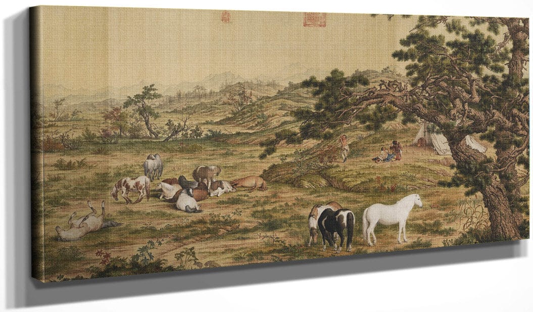 20" x 10" / Canvas Wrap One Hundred Horses Detail 5 1728 By Giuseppe Castiglione Fine Art Print