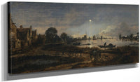 20" x 10" / Canvas Wrap River View By Moonlight By Aert Van Der Neer Fine Art Print