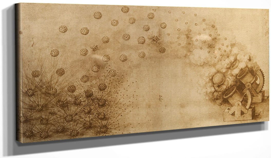 20" x 10" / Canvas Wrap Sketch Of A Mortar For Fragmentation Bombs By Leonardo Da Vinci Fine Art Print