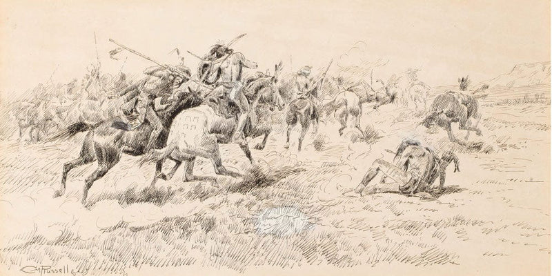 20" x 10" / Fine Art Paper Battle Between The Crows And Blackfeet By Charles Marion Russell Fine Art Print