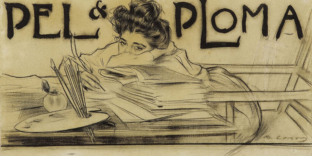 20" x 10" / Fine Art Paper Capcalera Per A La Revista Pel & Ploma By Ramon Casas Fine Art Print