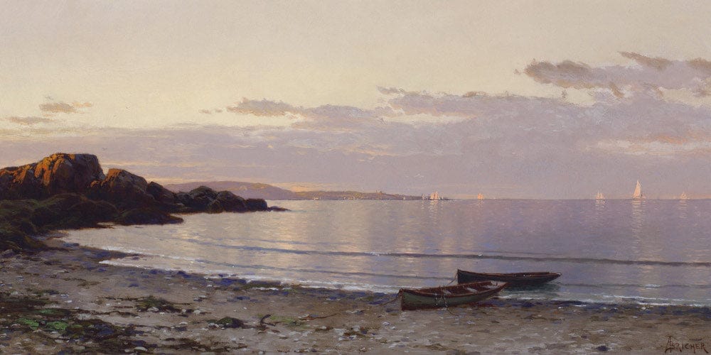 20" x 10" / Fine Art Paper Coastal View At Sunset By Alfred Thompson Bricher Fine Art Print