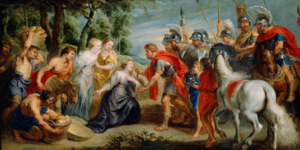 20" x 10" / Fine Art Paper David Meeting Abigail By Peter Paul Rubens Fine Art Print