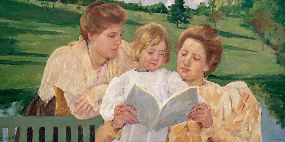20" x 10" / Fine Art Paper Family Group Reading By Cassatt Mary Fine Art Print