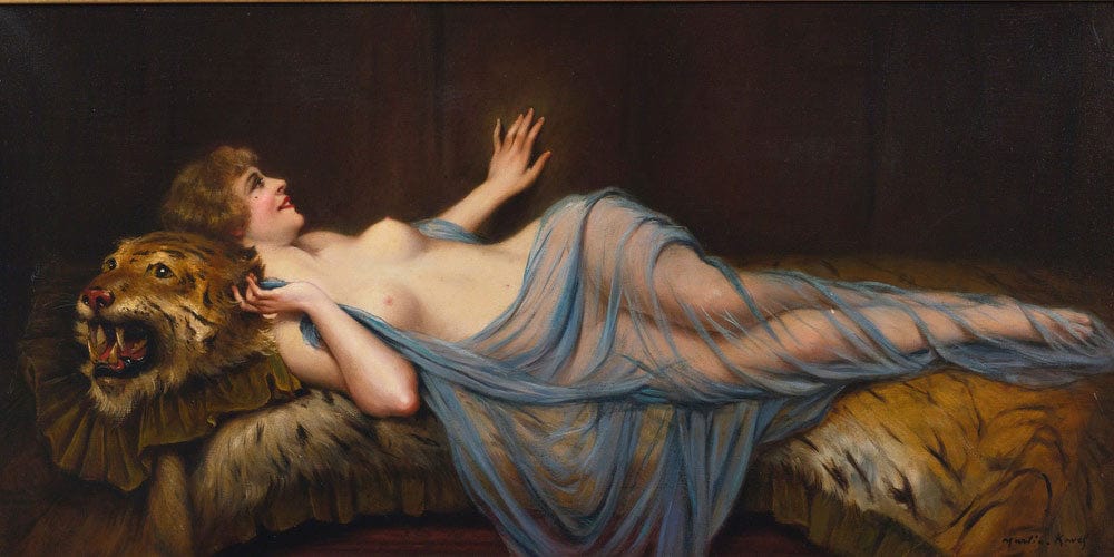 20" x 10" / Fine Art Paper Femme Au Tigre By Francis Martin Kavel Fine Art Print