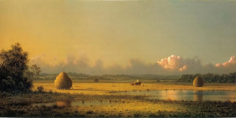 20" x 10" / Fine Art Paper Hayfields A Clear Day By Martin Johnson Heade Fine Art Print