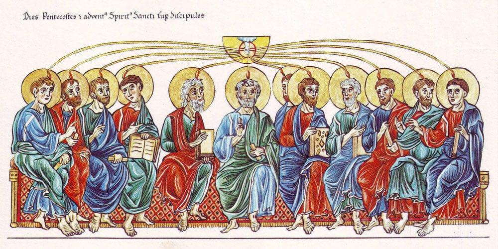 20" x 10" / Fine Art Paper Hortus Deliciarum The Holy Spirit Descends On The Apostles 1180 By Herrad Of Landsberg Fine Art Print