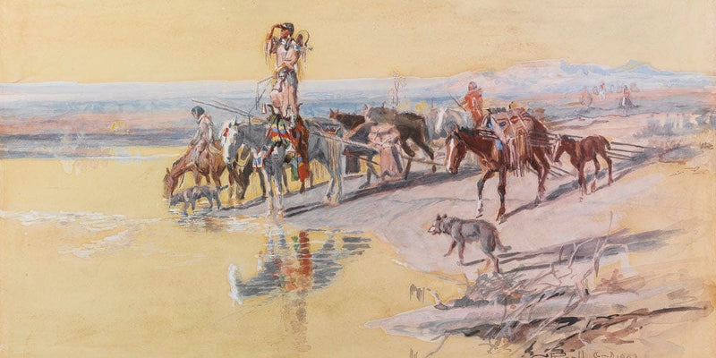 20" x 10" / Fine Art Paper Indians Traveling On Travois By Charles Marion Russell Fine Art Print