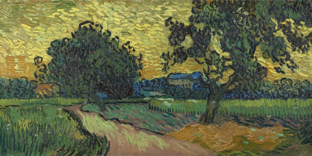 20" x 10" / Fine Art Paper Landscape At Twilight By Vincent Van Gogh Fine Art Print