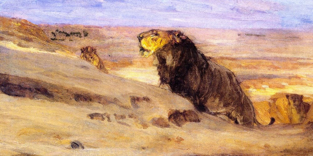 20" x 10" / Fine Art Paper Lions In The Desert By Henry Ossawa Tanner Fine Art Print