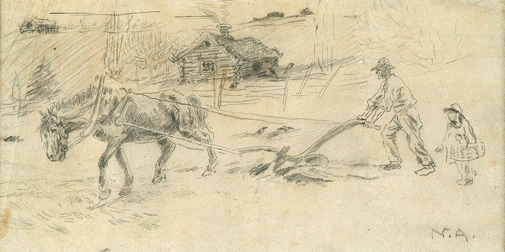 20" x 10" / Fine Art Paper Man Plowing (Also Known As Ploughman) By Nicolai Astrup Fine Art Print