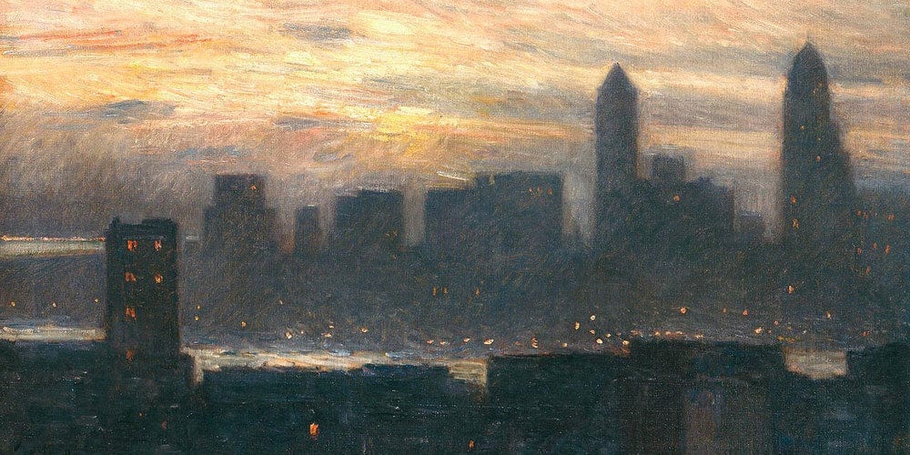 20" x 10" / Fine Art Paper Manhattan's Misty Sunset September By Childe Hassam Fine Art Print