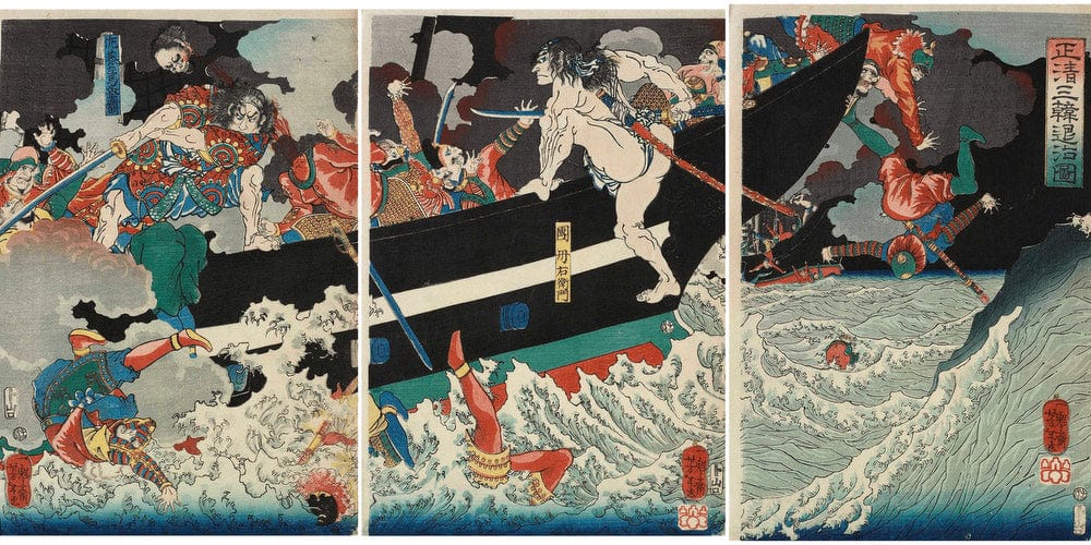 20" x 10" / Fine Art Paper Masakiyo Conquering Korea 1864 By Tsukioka Yoshitoshi Fine Art Print