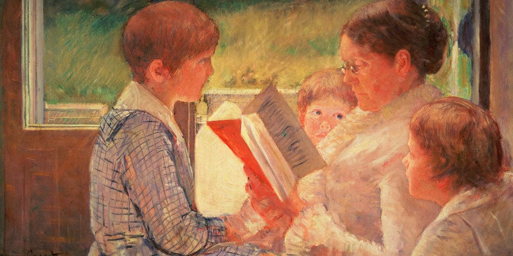 20" x 10" / Fine Art Paper Mrs Cassatt Reading To Her Grandchildren By Mary Cassatt Fine Art Print