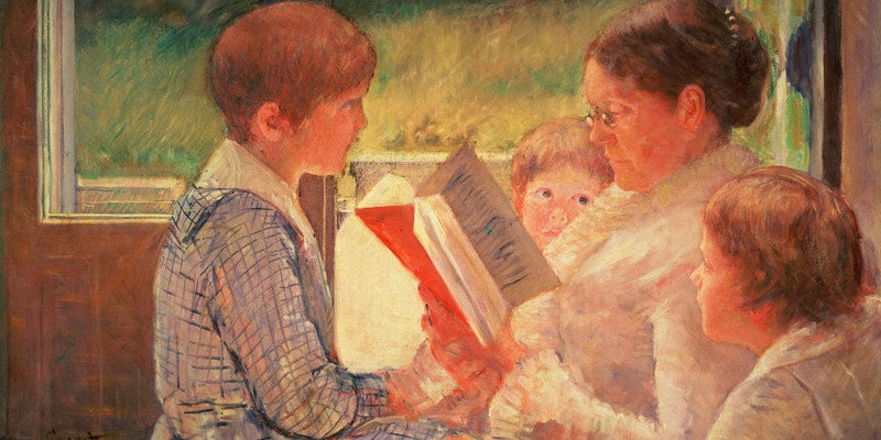 20" x 10" / Fine Art Paper Mrs Cassatt Reading To Her Grandchildren By Mary Cassatt Fine Art Print