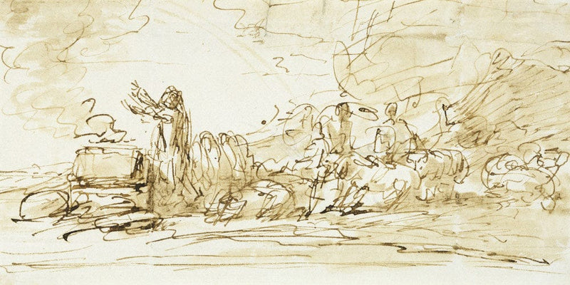 20" x 10" / Fine Art Paper Noah Sacrificing By Benjamin West Fine Art Print