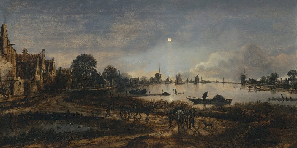 20" x 10" / Fine Art Paper River View By Moonlight By Aert Van Der Neer Fine Art Print