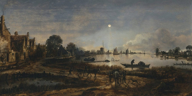 20" x 10" / Fine Art Paper River View By Moonlight By Aert Van Der Neer Fine Art Print
