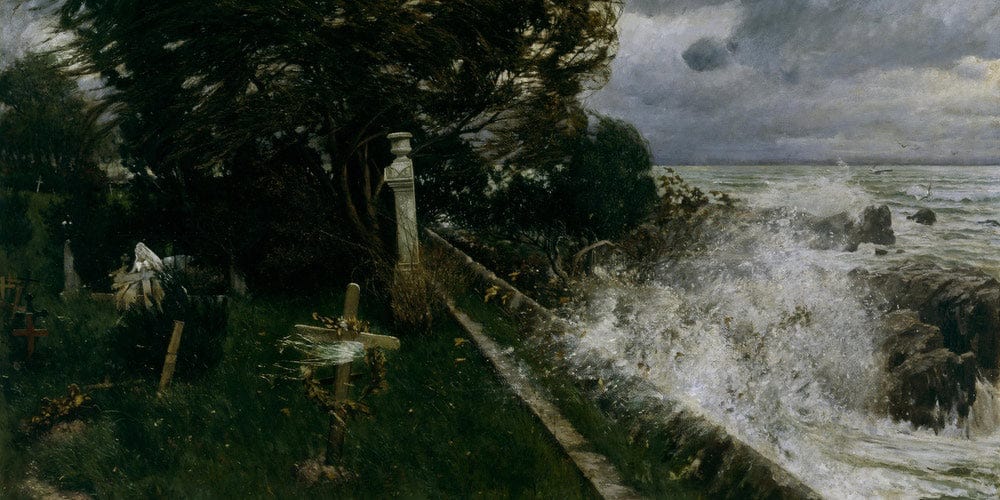 20" x 10" / Fine Art Paper Seaside Cemetery 1897 By Adolf Hiremy Hirschl Fine Art Print
