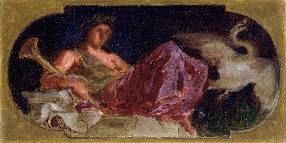 20" x 10" / Fine Art Paper Study For The Muse Cleo By Eugene Delacroix Fine Art Print