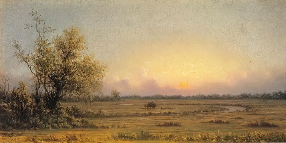 20" x 10" / Fine Art Paper Sunset Marsh Sinking Sun By Martin Johnson Heade Fine Art Print