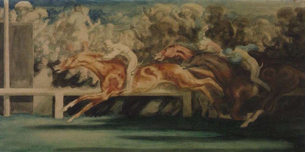 20" x 10" / Fine Art Paper The Finish Of The Horse Race By Louis Anquetin Fine Art Print