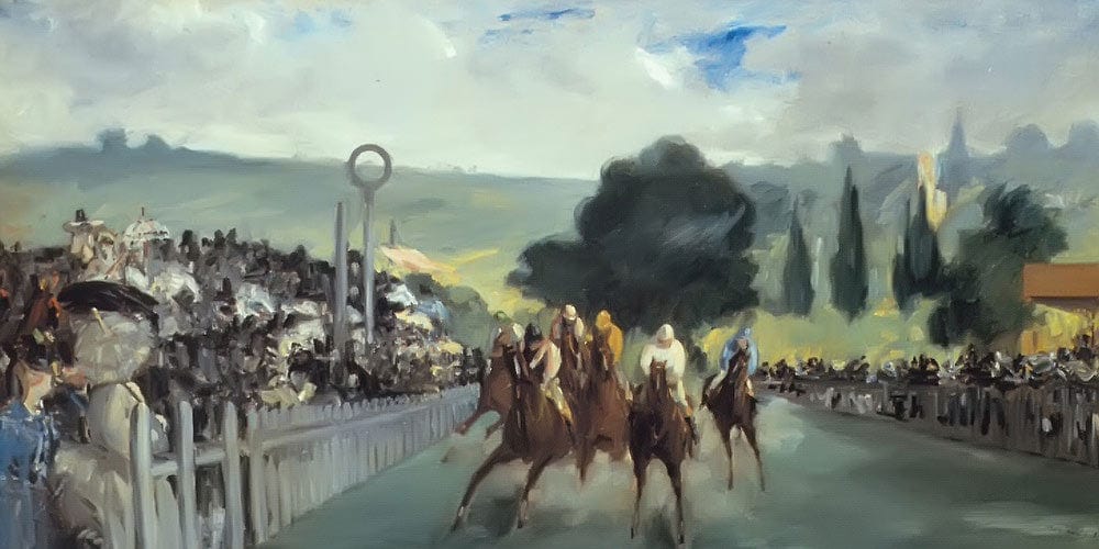 20" x 10" / Fine Art Paper The Races At Longchamp By Edouard Manet Fine Art Print